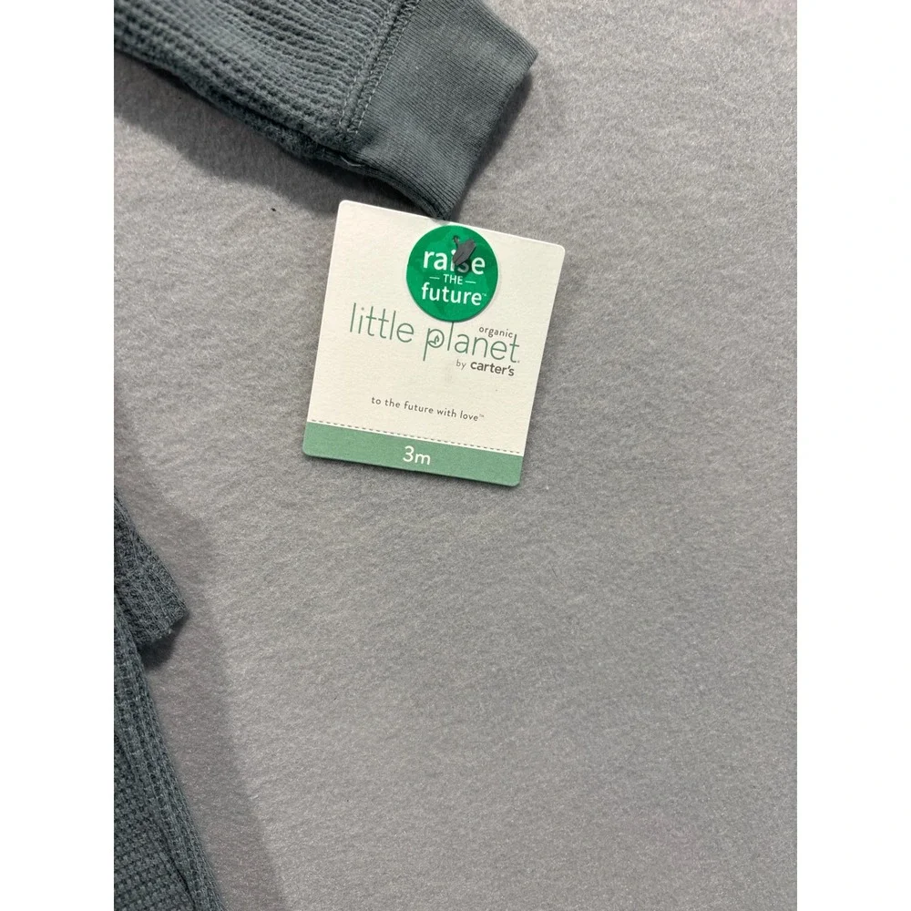 Little Planet by Carters Baby Organic Cotton Waffle Knit Henley Set Blue Grey 3M